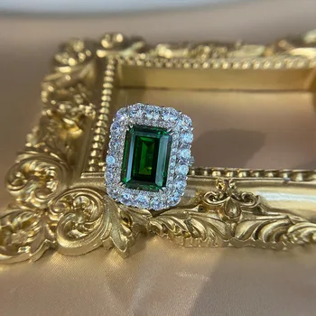 PANSYSEN Vintage 925 Sterling Sudraba Emerald Imitētu Moissanite Dārgakmens Kāzu Saderināšanās Gredzenu Smalkas Rotaslietas Piliens Kuģniecība