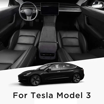 Par Tesla Model 3 2017-2020 Auto Pret Kažokādu Centrālās Vadības Elkoņbalsti Lodziņā Aizmugures Anti-Kick Pad Vāciņš Melns, Uzlīmes, Piederumi
