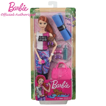 Patiesu Barbie Zīmolu 18 Collu Fitnesa Lelle Red-Haired ar Kucēnu Playset GJG57 Bērnu Rotaļu Dzimšanas dienas dāvana Meitene, Brinquedo