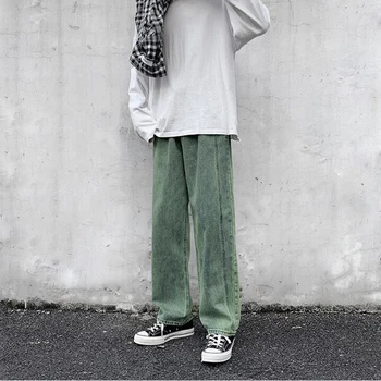 Pavasara Modes Zīmolu Taisni Džinsi Vīriešu korejas Modes Studentu Universāls Plaša Kāju Gadījuma Bikses
