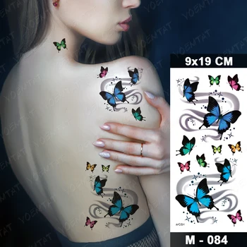 Reāli Tauriņš Rokas Pagaidu Tetovējumiem Sievietēm Meitene Mēness-Saules Vaļu Rose Puķu Viltus Tetovējumu Uzlīmes Modes Mazgājams Tetovējums