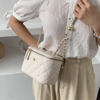 Režģi Kvadrātveida Mini Box soma ir 2021. Modes New Augstas kvalitātes PU Ādas Sieviešu Dizainers Rokassomu Ķēdes Plecu Messenger Bag