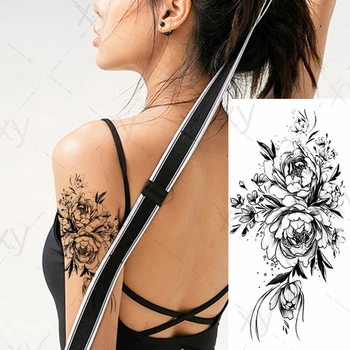 Saulespuķes Krizantēmu Pagaidu Tetovējumu Uzlīmes Ūdensizturīgs Pelēks Sieviešu Meitenes Roku, Roku, Plecu, Krūšu Atpakaļ Body Art