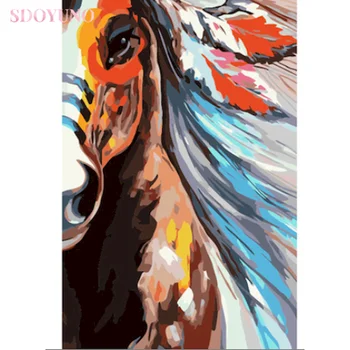 SDOYUNO DIY Krāsošana Ar Numuru Dzīvniekiem Zirgu Kanvas Bildes Eļļas Glezna Uz Dzīvojamās Istabas Sienas Māksla Mājās Apdare Dāvanu