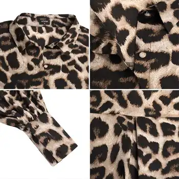 Sieviešu Blūze ir 2021. VONDA Vintage Leopard Krekli Laternu Piedurknēm Savukārt Apkakles Pogas Up Blūze Elegants tusiņu Topi Femme