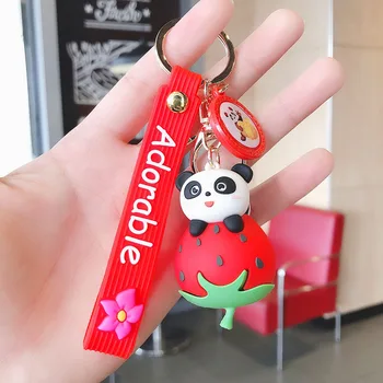Sieviešu Mugursoma Auto Kulons Sveķu Atslēgu Ķēdes, Gudrs Zemeņu Arbūzs Augļu Panda Keychain Karikatūra Panda Lelle Keyring Pāris