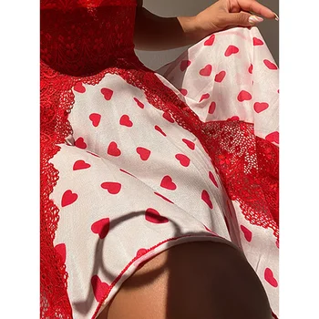 Sieviešu Sexy Apakšveļa Kleita Sarkana Sirds Sleepwear Juteklisko Caurspīdīgu Mežģīņu Nightdress Valentīna Diena, Nakts Kleita Apakšveļa 2 gabali