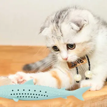 Silikona Interaktīvās Katten Speelgoed Kaķis Zivis Piparmētru Rotaļlietas Piederumi Aksesuāri Soft Zobu Tīrīšana Košļāt Bite Zobu Suka Dropship