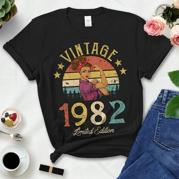 Vintage Retro 1982 Limited Edition Vasaras Modes Apģērbu, Sieviešu T Krekli 40 40 Gadus Vecs, Dzimšanas dienas svinībām, Dāmas, Drēbes, T