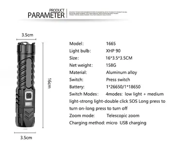 XHP90.2 Spēcīgs Lukturīti, USB Uzlādējams Taktiskais Lukturītis Led Avārijas Lampas Kempings Gaismas Izmantošanu 18650 Akumulatora 26650