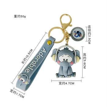 XM-smieklīgi Karikatūra gudrs mūzikas austiņas Panda silikona Epoksīda Tendence Zilonis Schoolbag Kulons Lelle Ķēdes Auto Keychain