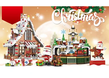 Ziemassvētku Tēmu Christmas Castle Music Box Celtniecības Bloki DIY Radošo Modeli, Draugiem, Ķieģeļu Rotaļlietas Bērniem Xmas Dāvanas