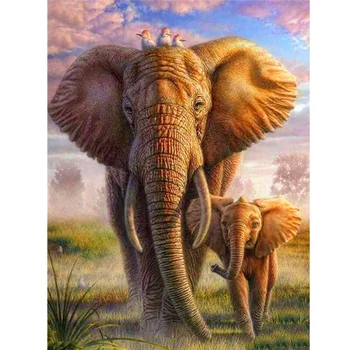 Ziloņu Ģimenes DIY 5D Dimanta Glezniecības Pilnībā Kārtas Urbt Sveķu Dzīvnieku Dimanta Izšuvumi Krustdūrienā Mozaīkas Mākslas, Mājas Dekoru, Dāvanu